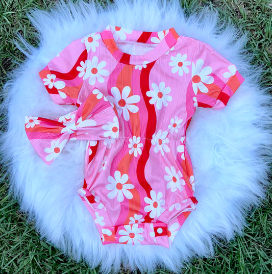 Pink Groovy Floral Bubble Romper