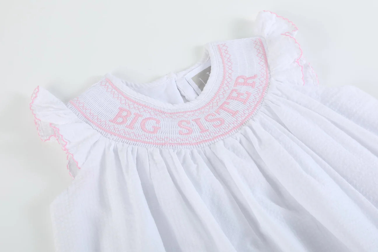 White Big Sister Smocked Bishop Dress